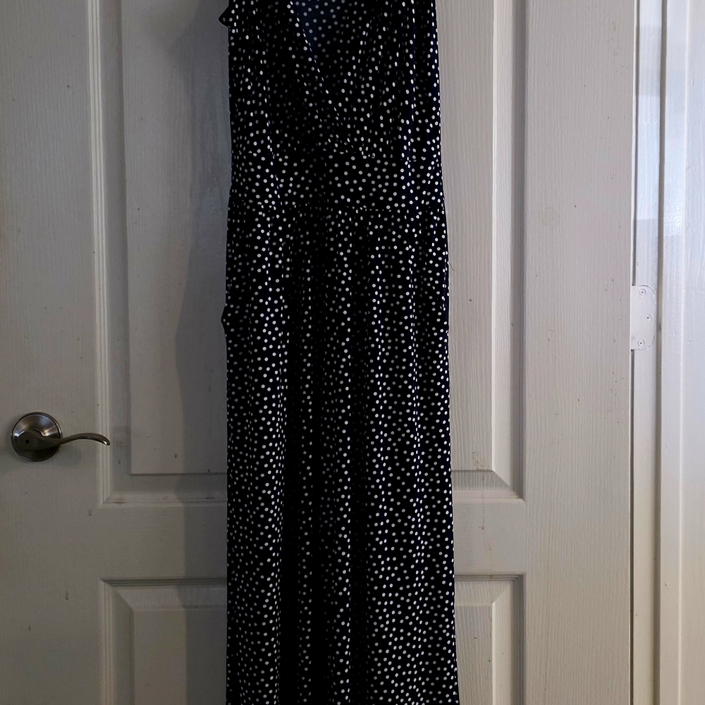 Gilli Navy and White Polka Dot Wide Leg Jumpsuit